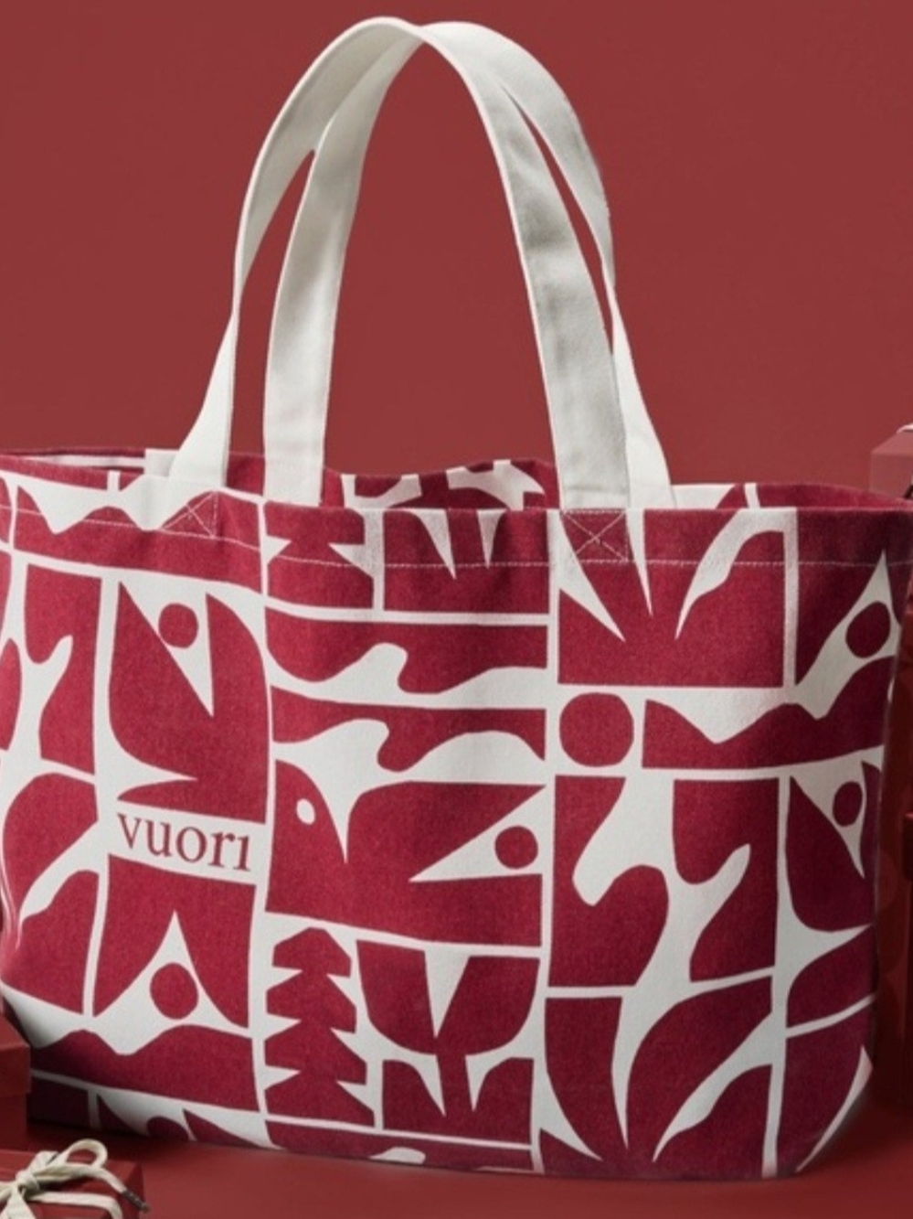 Vuori Red and White Graphic Canvas Tote